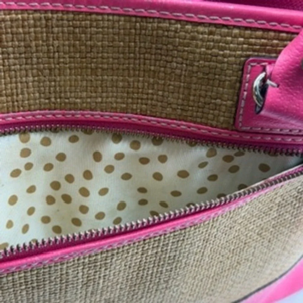 Kate Spade New York Straw Leather‎ Dome Satchel Bag Pink Tan Woven Handbag